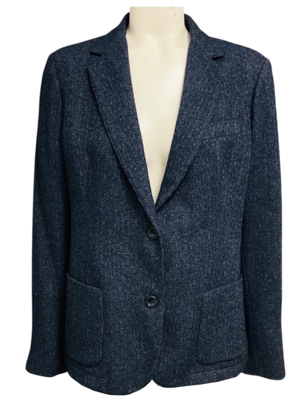 ELEVENTY NAVY BLUE WOOL TWEED BLAZER